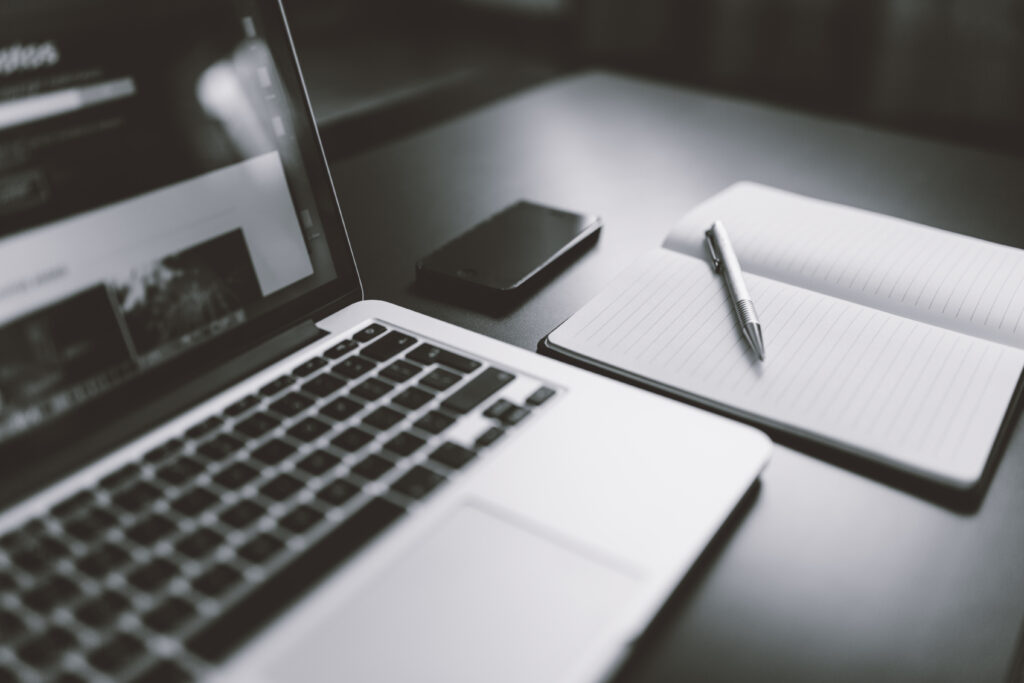 Photo of a laptop in black and white